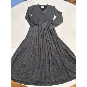 Kate Spade Metallic Knit Faux Wrap Midi Sweater Dress XS Pleated Dashing Beauty